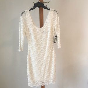 Guess 3/4 Sleeve Fringe White Dress